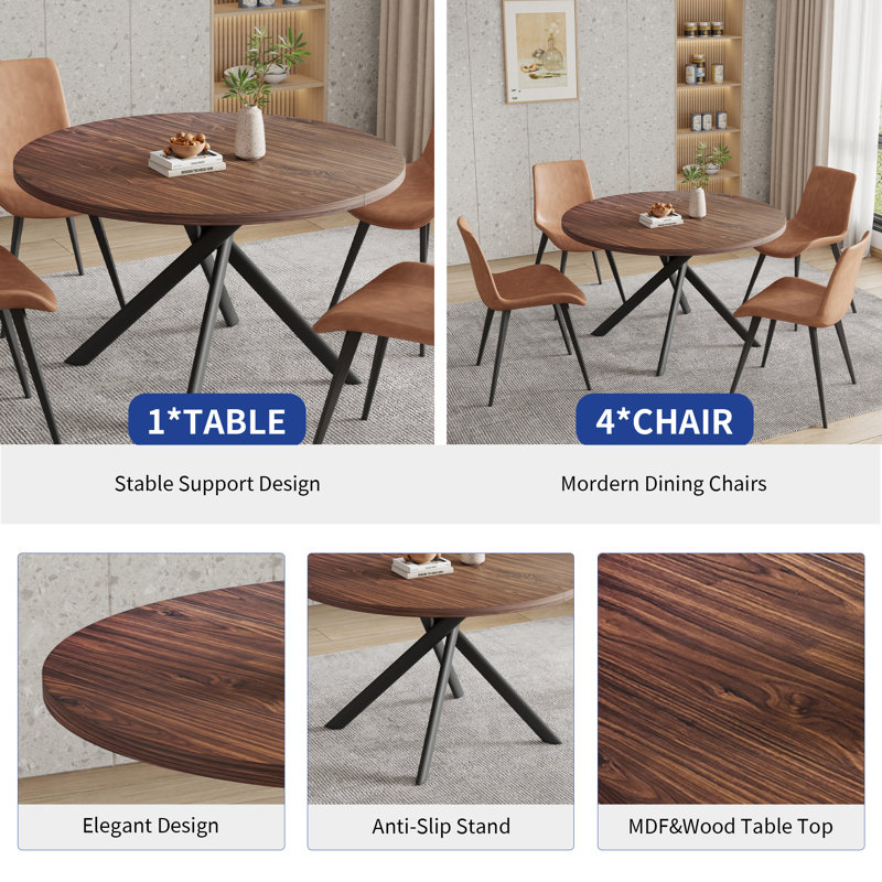 17 Stories Rohun 45.3"L Round Modern Kitchen Dining Table with 32.4"H ...